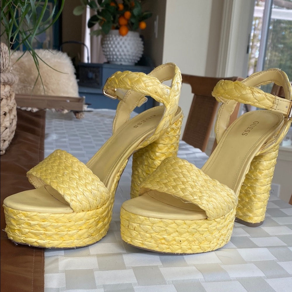 Guess Yellow Platform Sandals with Braided Texture